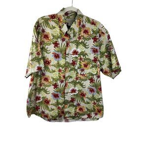 Crossings Mens Hawaiian‎ Shirt Floral Pineapple Button Front Yellow Sz XL Cotton